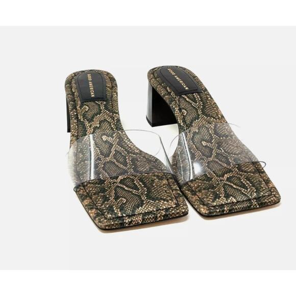 Good American Block Heel Slide Sandal Desert Snake Size 8 GA119K-X - Picture 3 of 8